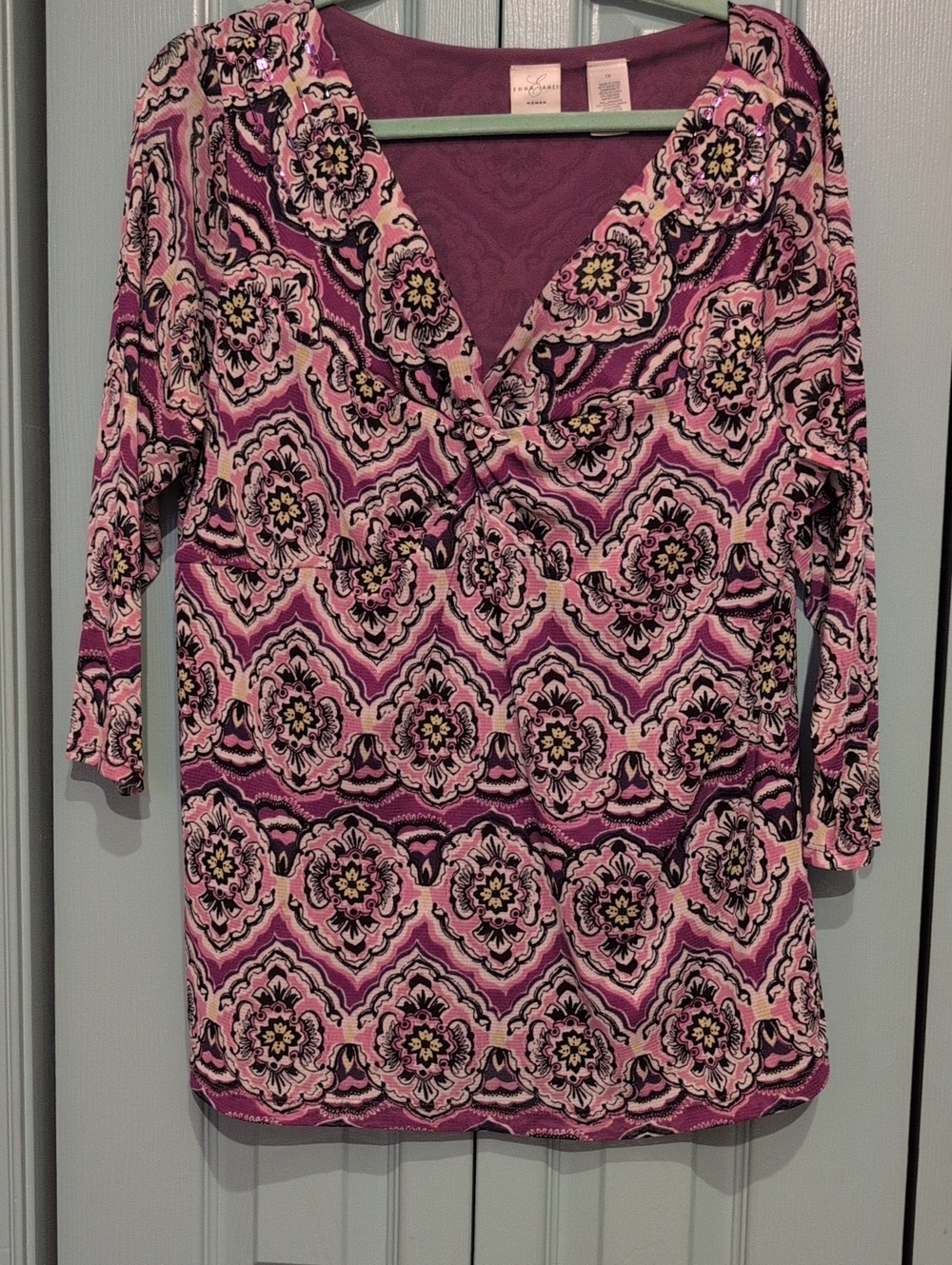 Emma James Pink and Purple Floral V-Neck Tunic